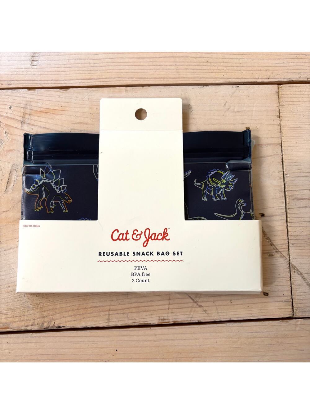 Cat & Jack NWT Reusable Snack Bags Set of 2 Green and Dinosaur Print